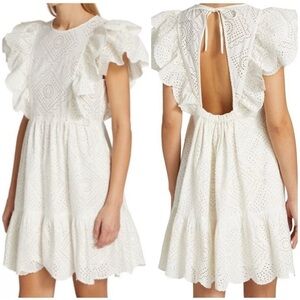 NWT Sea New York Vienne Eyelet Trim Mini Dress Ruffle Bridal White Sz M
